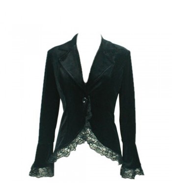 Women Gothic Corset Coat Lace Trim Velvet Jacket Fitted BLACK Retro Victorian Lolita Clothing